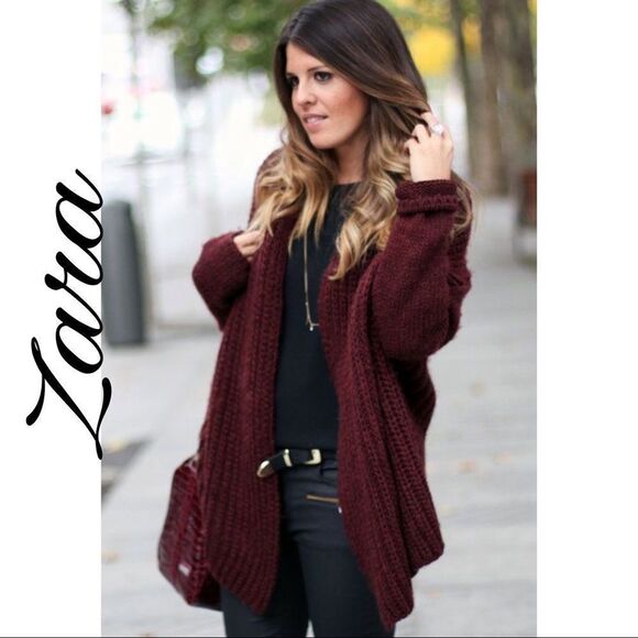 ✨Zara Knitwear Burgundy Cardigan✨ - Picture 1 of 4